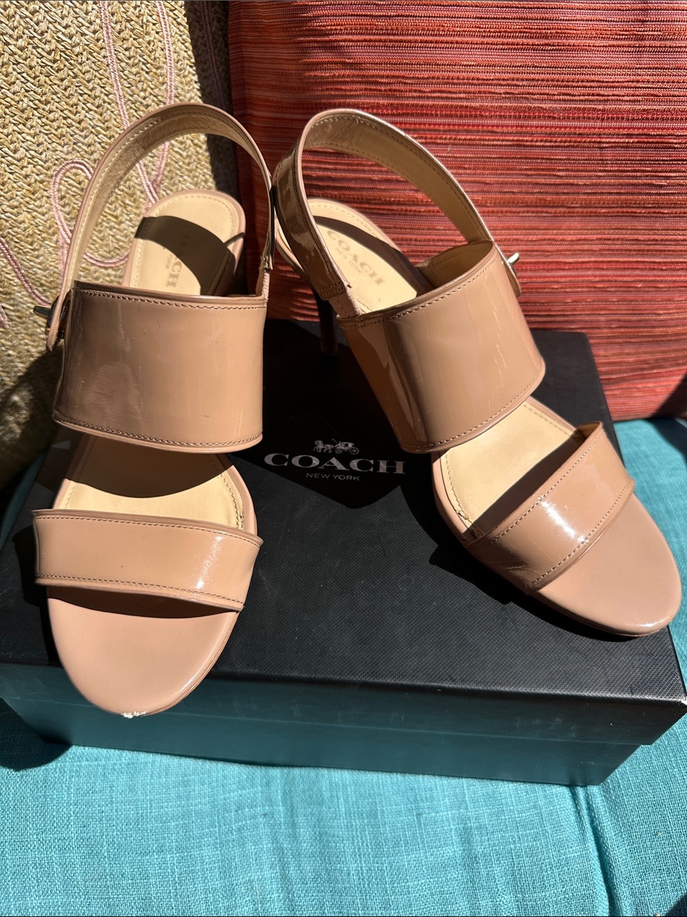 Coach Leather Slingback Heeled Sandals in Nude